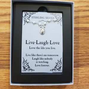 NWT Sterling Silver Necklace Live Laugh Love Pearl